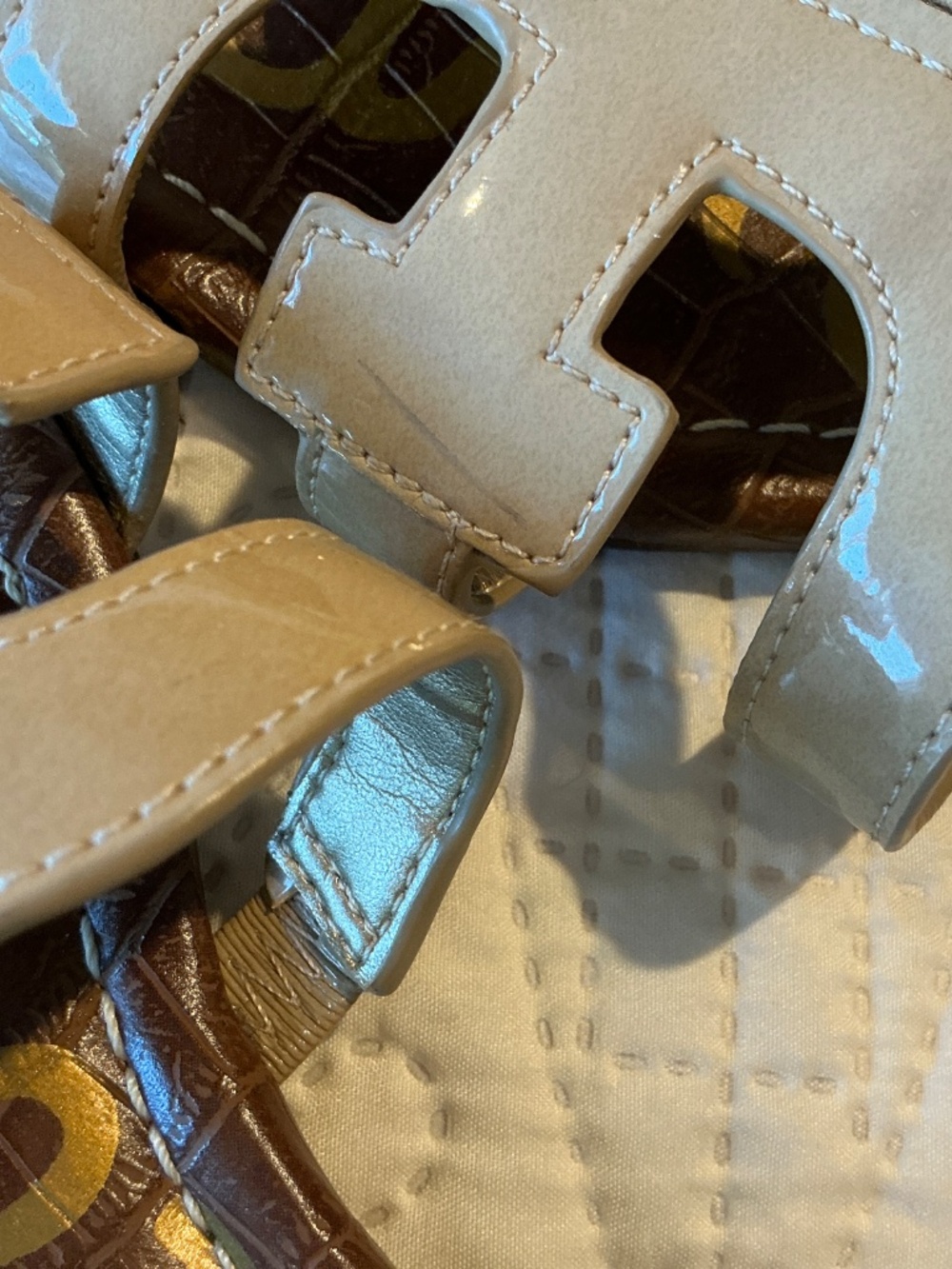 Sam Edelman Bay Sandals slide tan slip on patent classic summer spring shoes 9.5 - Picture 10 of 11